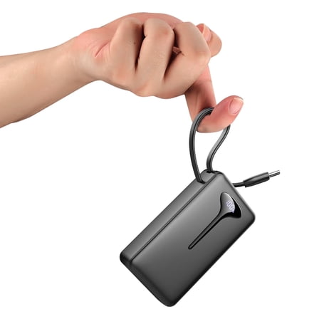 Portable Charger 10000mAh, Power Bank with LED Display and 22.5W Fast Charging, Battery Pack USB-C In and Out with Built-in Cable, Featuring Compatibility with iPhone, Android and Samsung and Travel