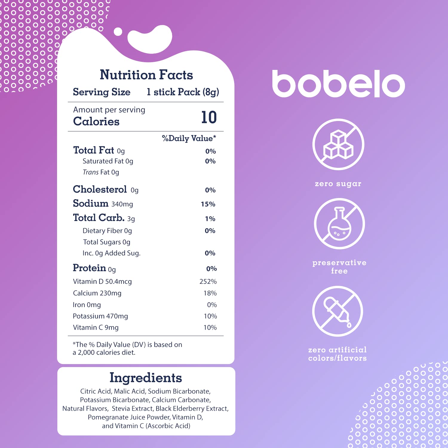 Bobelo Hydration Powder Packets, Mountain Berry, Immune Support Drink Mix, on-The-Go, 0.28 oz, 30 ct