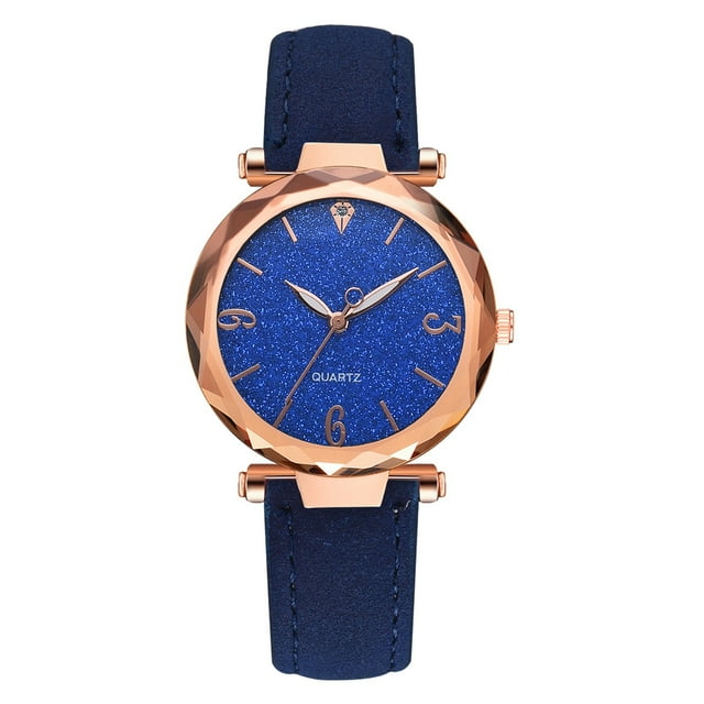 Reloj Elegante Mujer Correa De Cuero PU Reloj De Cuarzo Reloj De Pulsera De aleación Con Esfera Redonda Azul