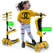 Hurtle ScootKid 3 Wheel Toddler Child Ride On Toy Scooter w/ LED Wheels, Yellow