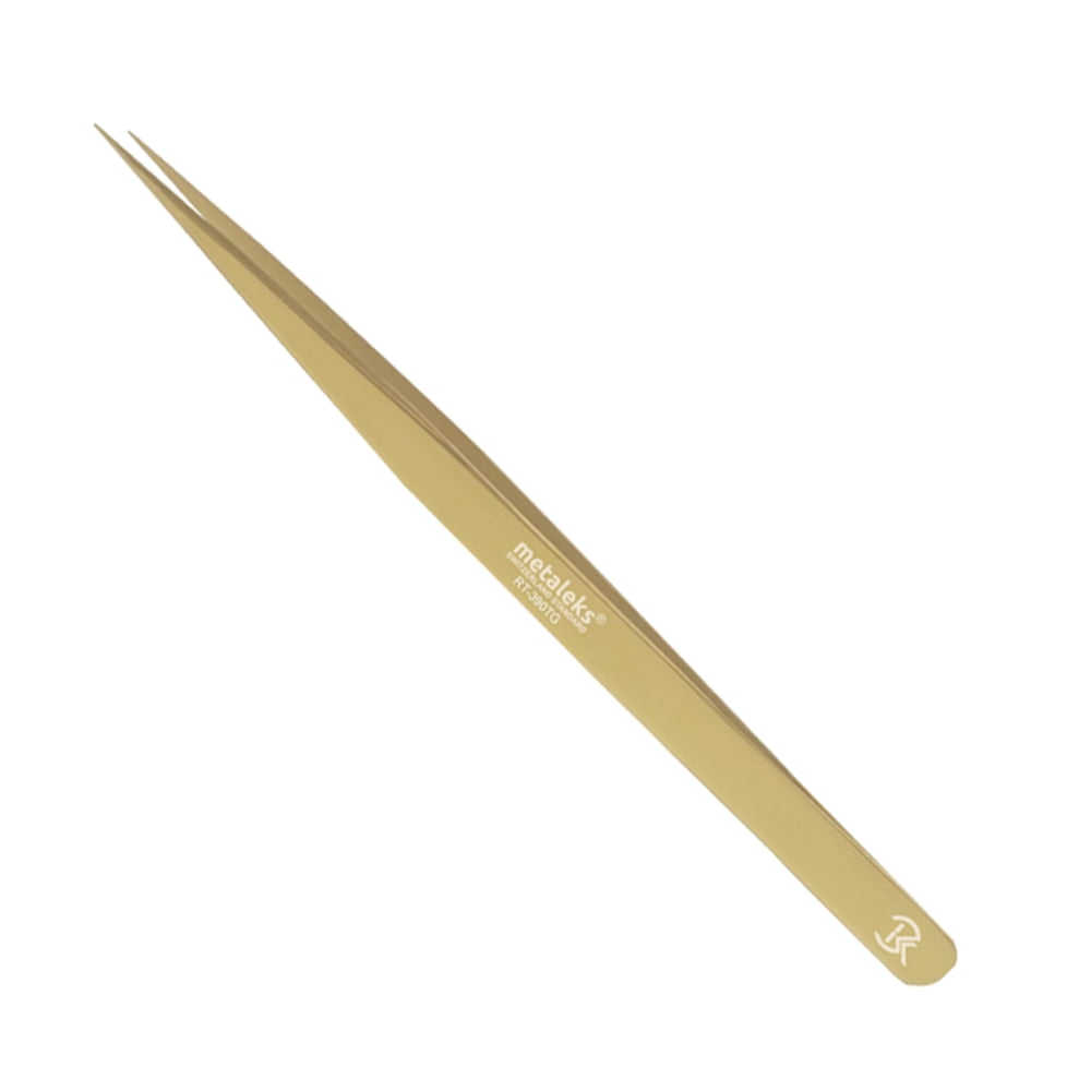 Metaleks 3Pcs Japanese Stainless Steel Tweezers for Eyelash Extension in Golden Titanium Coating with Copper Glitter Magnetic Kit
