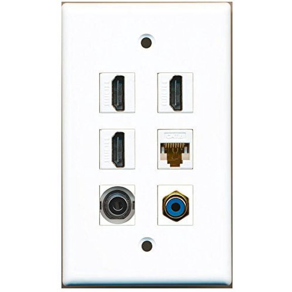 RiteAV - 3 HDMI 1 Port RCA Blue 1 Port 3.5mm 1 Port Cat6 Ethernet White Wall Plate