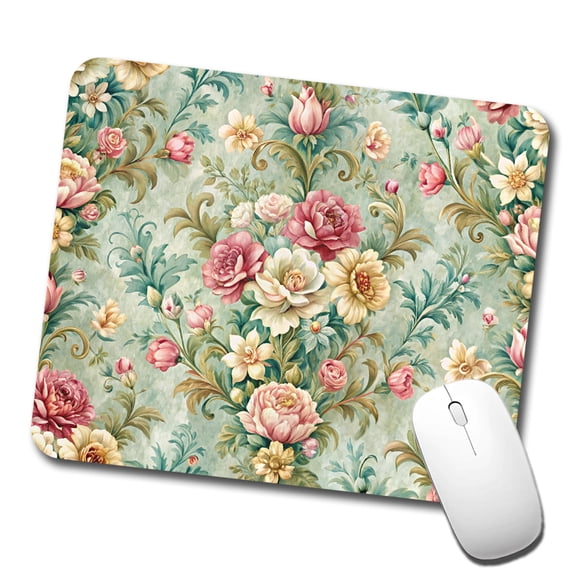Victorian Flowers Floral Wallpaper Mouse Pad Low Profile Gaming Mat