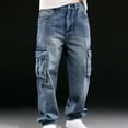 thumbnail image 2 of Miqool Men's Baggy Cargo Jeans Straight Wide Leg Hip Hop Jeans Loose Fit Multiple Pockets Denim Pants Vintage Jeans with Pockets, 2 of 5