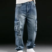 LOVZFMLL Cargo Pants for Men Vintage Outdoors Fashion Solid Casual Pocket Jeans Cargo Pants