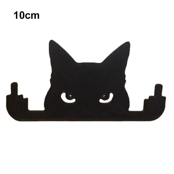 Decoración de madera para gato con dedo medio, gato negro que mira furtivamente, creativo para patio y jardín