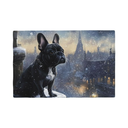

Table Placemats Set of 4 - Winter City French Bulldog 12x18 In Faux Linen Double Heat Resistant Place Mats Cloth Indoor/Outdoor Placemats Washable Table Mats for Dining Kitchen Party