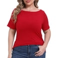 thumbnail image 4 of Gocolloa Womens Plus Size Boat Neck Short Sleeve T Shirts Slim Fit Summer Dressy Tops Tee Red 2X, 4 of 6