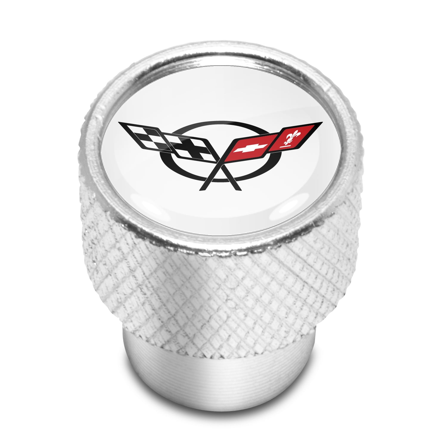 Chevrolet Corvette C5 Logo White on Shining Silver Aluminum Tire Valve