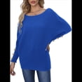 thumbnail image 2 of Suéter de Punto de Color Liso con Hombros Descubiertos y Larga para Mujer, Estilo Informal, Holgado y Moderno para Otoño Azul S, 2 of 8