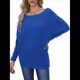 thumbnail image 2 of Suéter de Punto de Color Liso con Hombros Descubiertos y Larga para Mujer, Estilo Informal, Holgado y Moderno para Otoño Azul L, 2 of 8