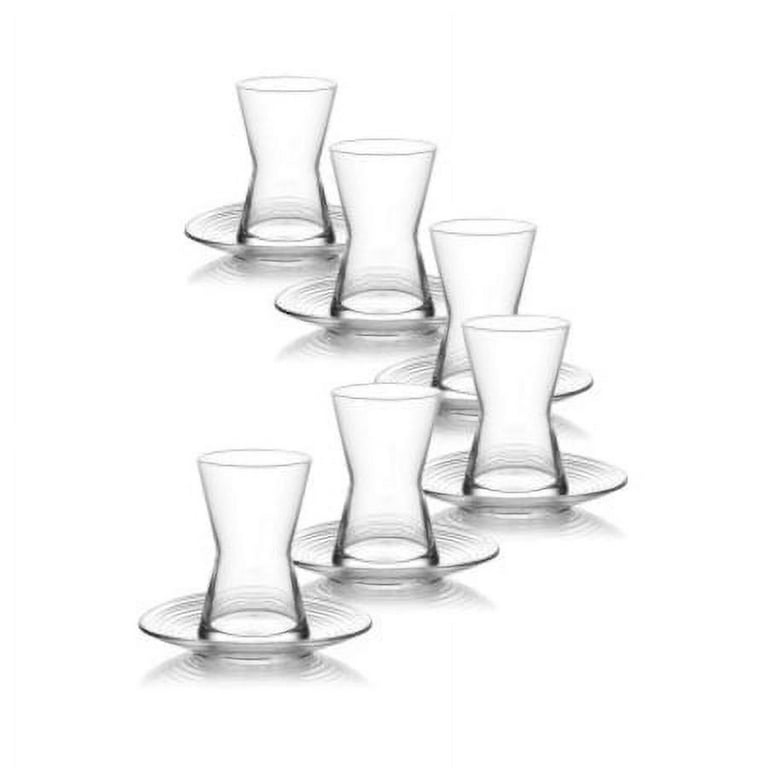 Lav Elegant Turkish Tea Glasses and Saucers | Beautiful Crystal Clear Glass Teacups, 4 Ounce Cups with 4 inch Plates, Dishwasher Safe, 12 Piece Set