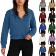 thumbnail image 7 of Felirenzacia Women's Quarter Zip Pullover Tops, Casual Fitted Crew Neck Long Sleeve Hoodie, Half Zip Sweatshirt Tops, Size: S-2XL, 7 of 7