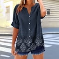 thumbnail image 5 of Zwiiyzr Women's T-Shirt V-Neck Short Sleeve Print Floral Summer Button Loose Blouse D-Navy (L), 5 of 5