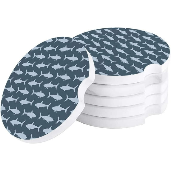 FMSHPON Sea Silhouette Shark Set of 4 Car Coaster for Drinks, Absorbent Ceramic Stone Coasters Cup Mat with Cork Base for Home Kitchen Room Coffee Table Bar Decor