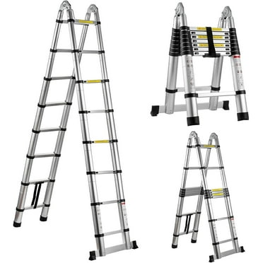 BOWEITI 12.5FT A Frame Telescoping Ladder, Aluminum Telescopic Ladder W/Balance Bar & Movable