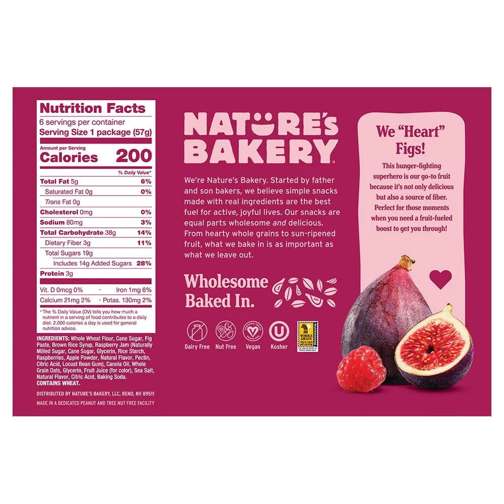 Nature's Bakery Raspberry Fig Bars, 2 oz Snack Bars (36 Ct), Plant-Based, Vegan, Non-GMO