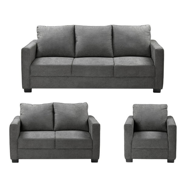 Sala 3-2-1 DICASA Gales (Sofá, Love Seat y Sillón) Gris Oscuro para Sala