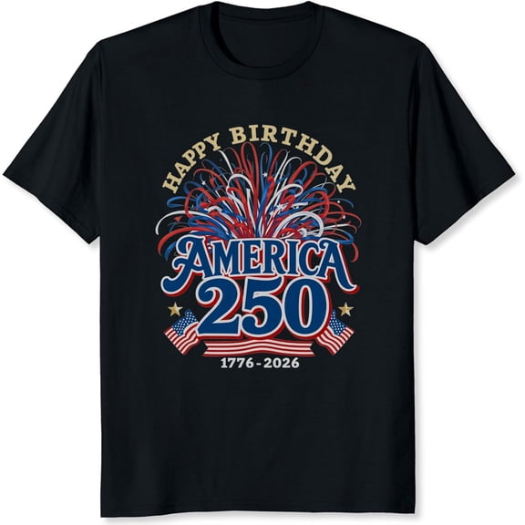 Happy Birthday 250th Anniversary USA Patriotic 250 Years American 4th July T-Shirt, Comfortable Breathable Soft Tee, Men's 100% Cotton Graphic T-Shirt 180gsm