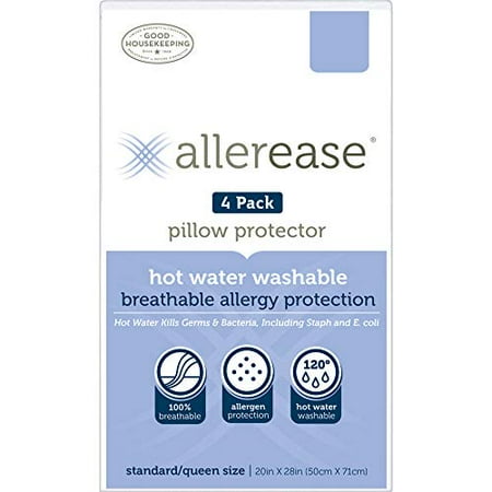 Aller-Ease Hot Water Washable Hypoallergenic Zippered Pillow Protectors  Allergist Recommended  Prevent Collection of Dust Mites and Other Allergens  Standard/Queen Sized  Pack of 4  4 Pack  White