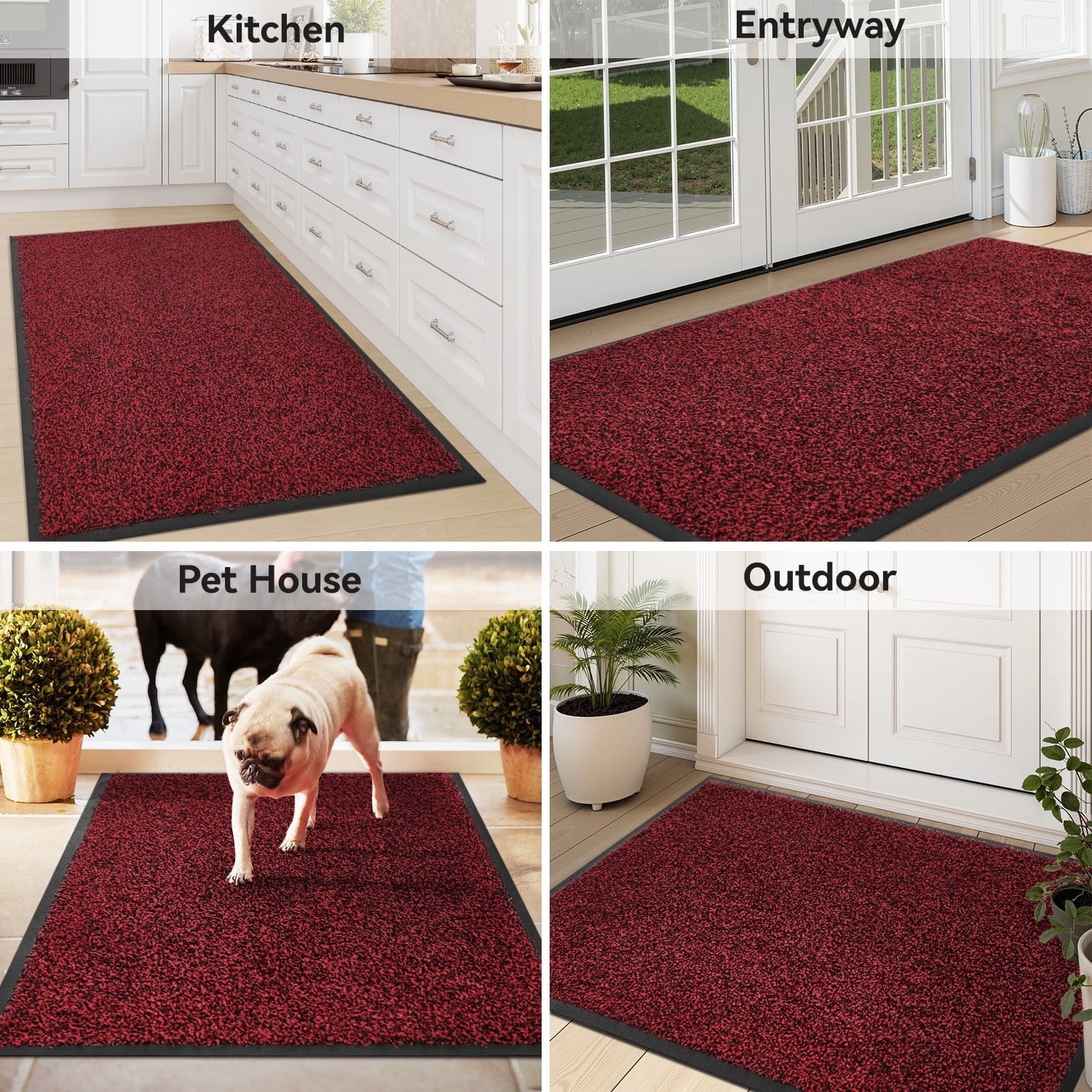 VUNATE 24" x 35" Dirt Trapper Indoor Door mat Non Slip Front Door Mats Absorbent Rubber Entrance Rug Durable Heavy Duty Outdoor Mats Washable Welcome Mats for Outside Red