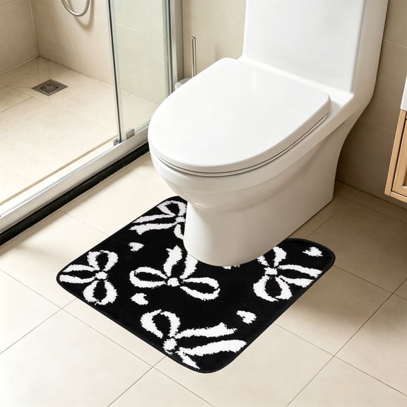 Dmlowu Bathroom Rugs Flocked Bow U-Shaped Toilet Rug Set Soft Absorbent Quickly Dry Bath Mat Non Slide Latexs Backing For Tub Shower Floor Washable