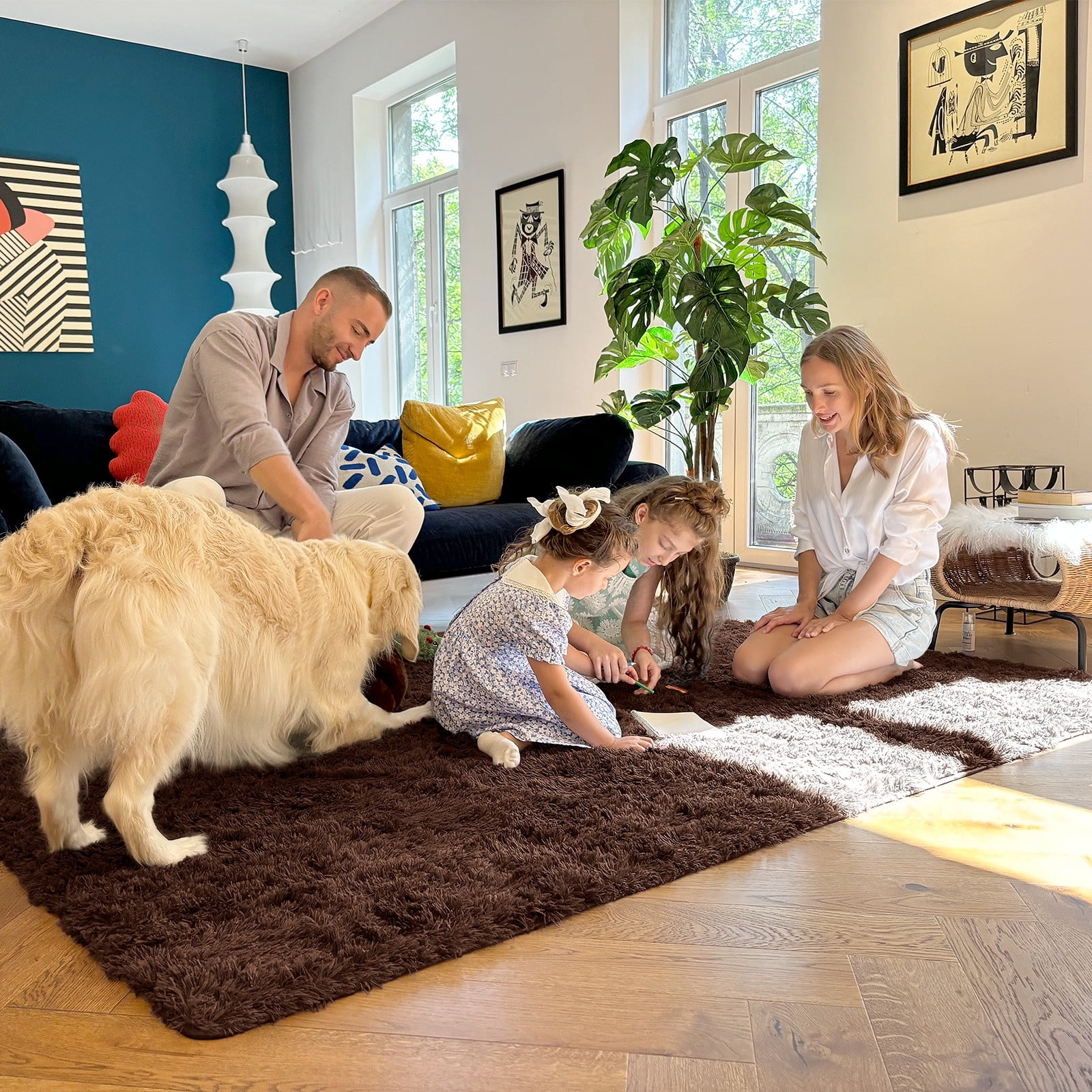 Buganda Area Rugs for Living Room 9'X12', Soft and Fluffy Shaggy Carpet for Pets, Machine Washable Floor Rugs for Bedroom, Coffee