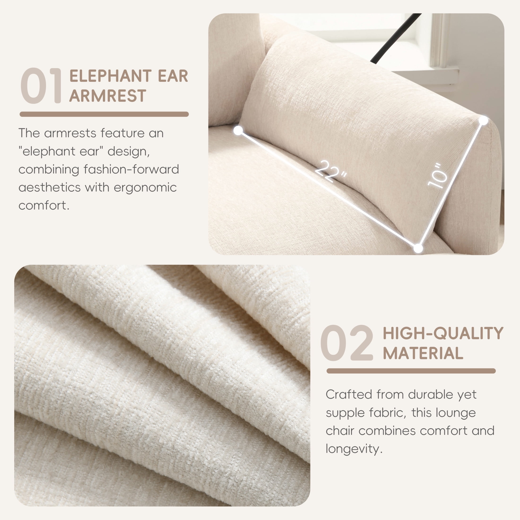 Noble House Odette 37" Chenille Upholstered Armchair with Storage Ottoman and Charging Port, Cloud Chaise Lounge, Beige