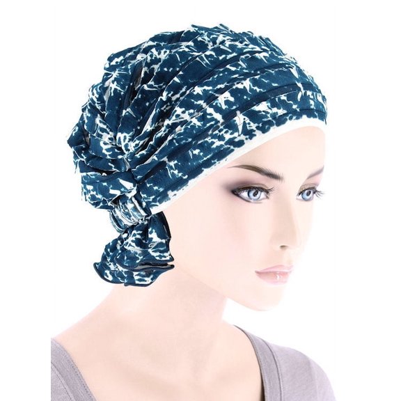 The Abbey Cap in Ruffle Teal Blue Abstract