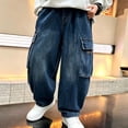 thumbnail image 3 of Sentuca Boys Baggy Jeans Straight Wide Leg Denim Cargo Pants with Pockets Casual Elastic Waist Loose Y2k Fashion Streetwear Kids Trousers Size 5-6Y, 3 of 6