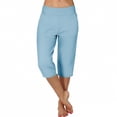 thumbnail image 6 of Womens High Waisted Yoga Pants, Light Blue Capri Leggings with Pockets 3/4 Length Wide Leg for Workout or Lounge,Size L, 6 of 8