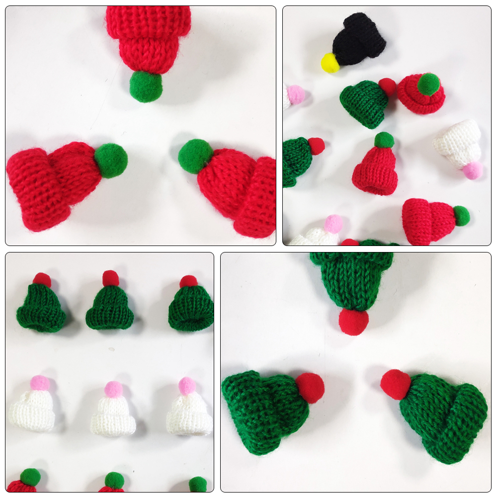 60 Mini Bonnets Et écharpes De Noël - Décorations En Tricot Pour Poupées, Bouteilles, Sapin - Cachemire Coloré