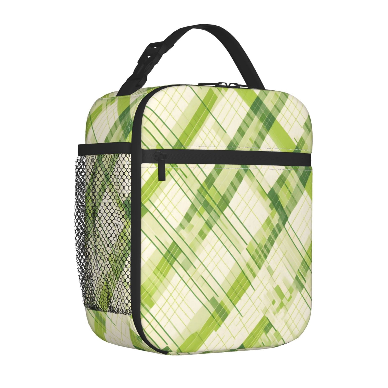 Lunch Bag For Women Men Insulated Portable Lunch Box Bento Box Office Picnic Travel Cooler Bag Lime Houndstooth Hand-Drawn Sketch_4