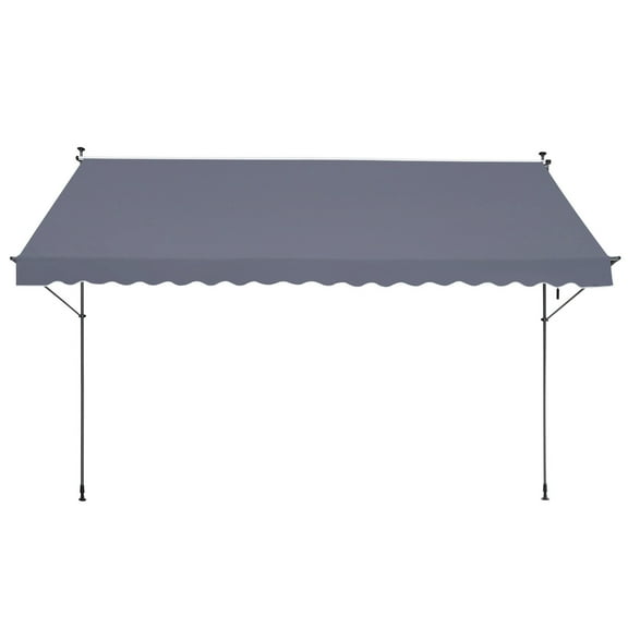 KFFKFF 178 x 47" Retractable Patio Awning, Manual Crank Handle Sunshade Shelter, Outdoor Canopy for Deck, Adjustable Height Ranging 86 to 122 in, Suitable for Patio/Balcony/Yard, Dark Gray