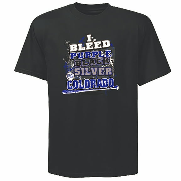 Colorado Baseball "I Bleed Purple, Black & Silver - GO Colorado!" Black T-shirt| Size XL