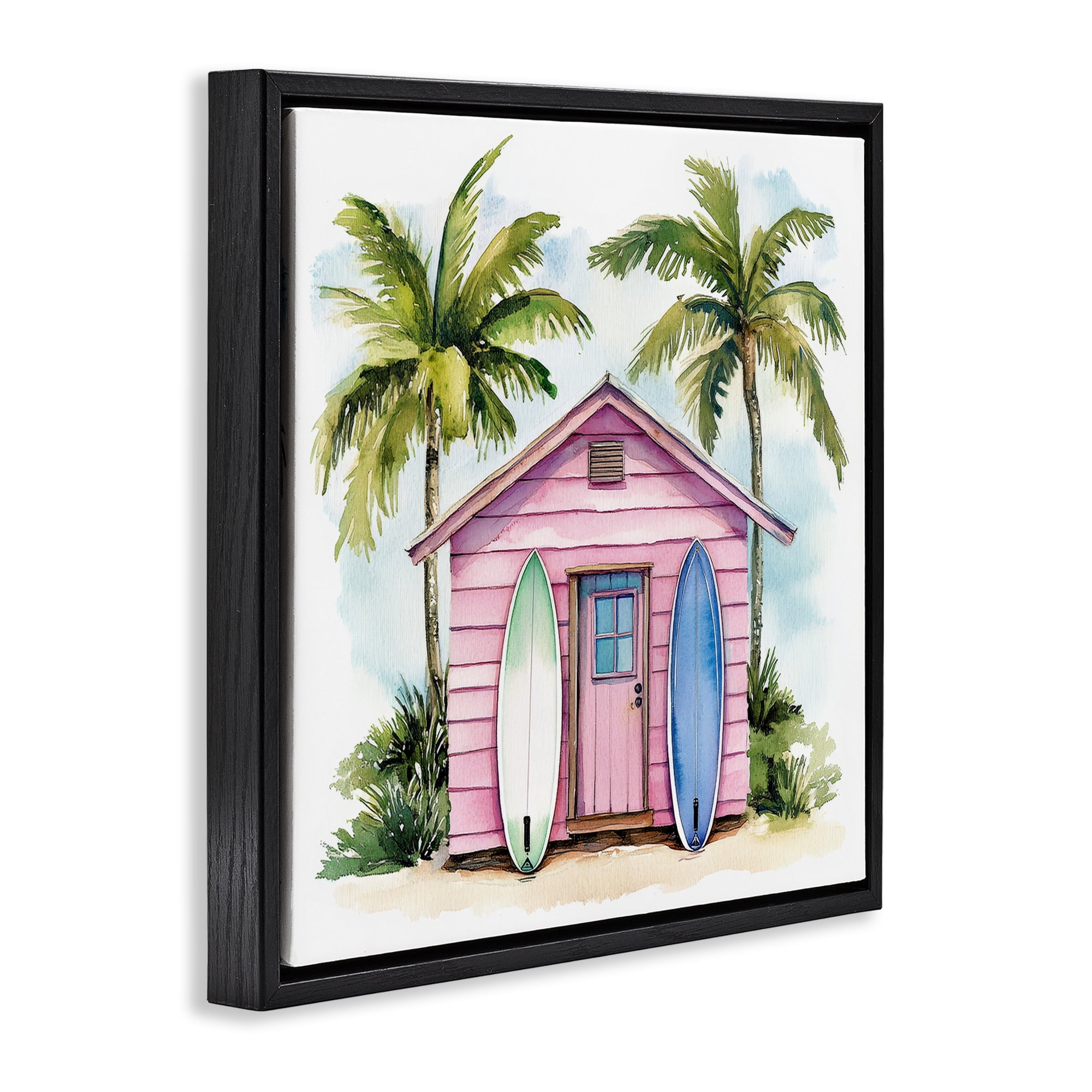 Stupell Industries Surf Shack Under Palms Black Framed Floater Canvas Wall Art, design by Petal Prints Design