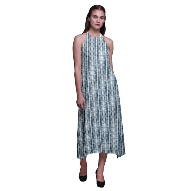 Bimba Robe Décontractée Teinture sur Nœuds Longue Dos Nu à Col Halter Imprimée pour Femmes - Petite