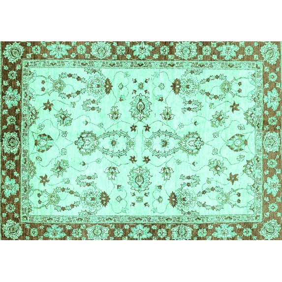 Ahgly Company Machine Washable Indoor Rectangle Oriental Turquoise Blue Traditional Area Rugs, 6' x 9'