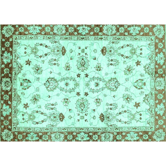 Ahgly Company Machine Washable Indoor Rectangle Oriental Turquoise Blue Traditional Area Rugs, 5' x 7'
