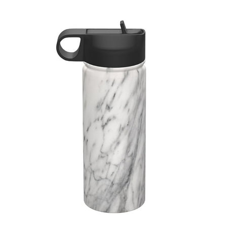 

18 Oz Insulated Sports Bottle Outdoor Sports Gym Handheld Portable Casual Stainless Steel Water Bottle Straw With Lid White Marble Texture
