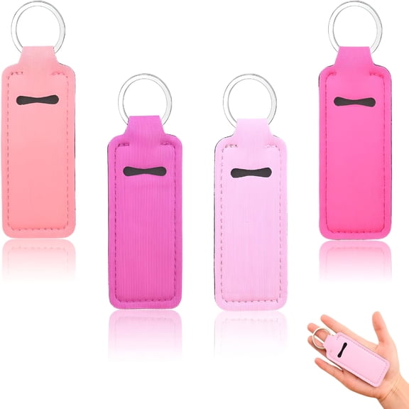 DESIGNICE 4 Pcs Lip Balm Holder Key Chain, Cute Lip Balm Holder Sleeve with Clip, Elastic Fabric Keychain for Women Girls (Pink, Purple, Orange, Rose Red)