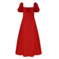 thumbnail image 4 of MIXUE Summer Dresses for Women Solid Color Square Collar Short Sleeve Split Slim Maxi Dress Outwear,Red,XL, 4 of 5