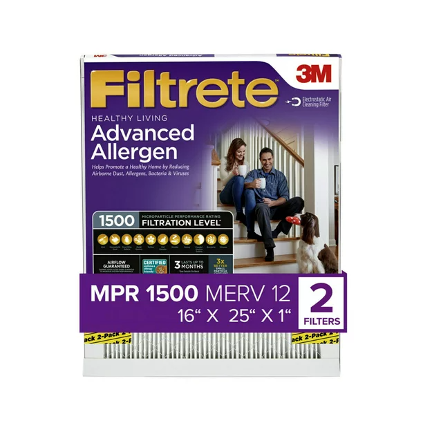 3M, 16x25x1, MERV 12, Advanced Allergen Reduction HVAC Furnace Air