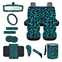 Jeiento Sea Turtle 14 PCS Car Seat Cover Full Set with Steering Wheel Cover Seat Belt Strap Pads Cup Coasters Trash Bag Rearview Mirror Cover Armrest Cover Pad Handbrake Cover Set Auto Accessory