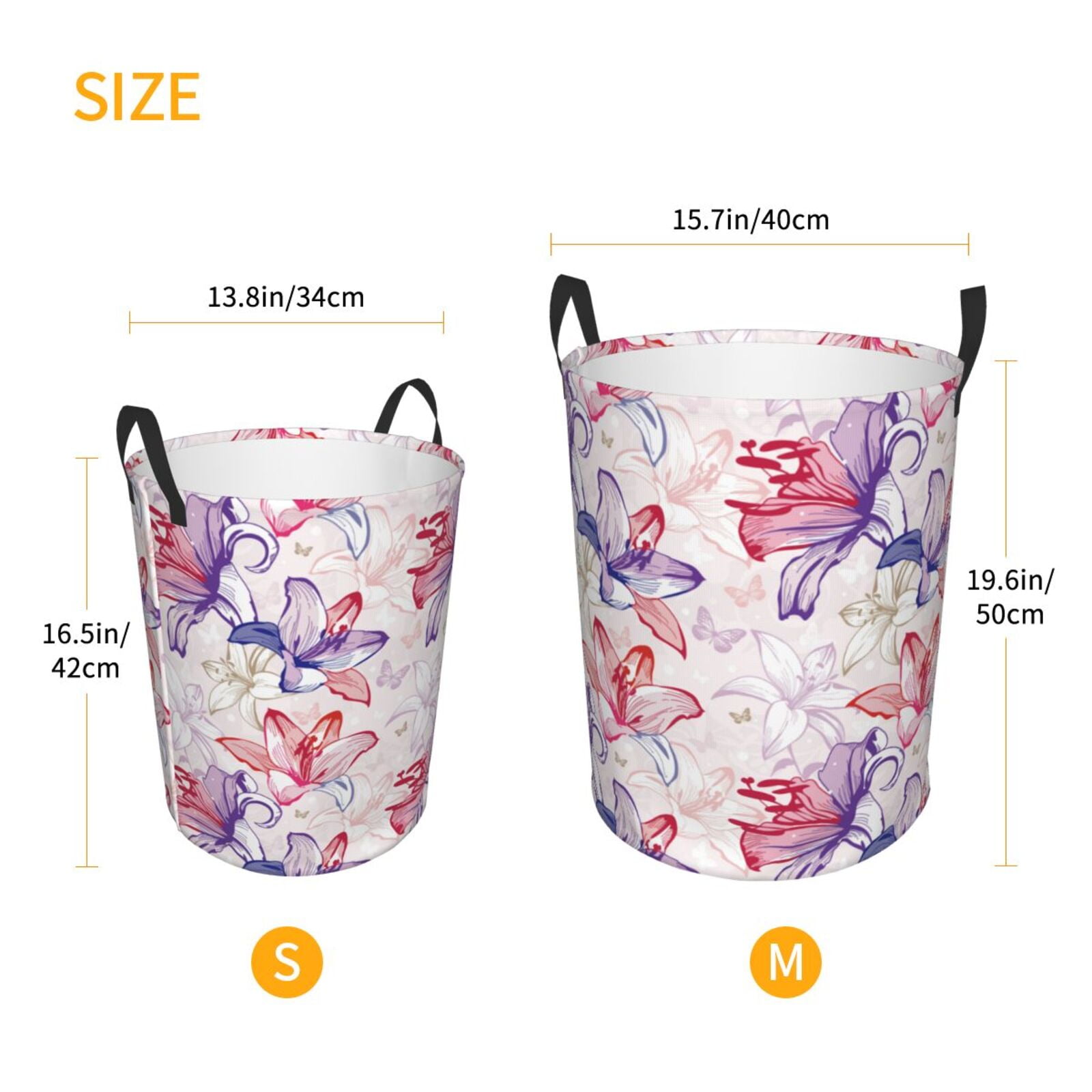 Large Laundry Basket with Handles - Lilies Flowers Colorful Kids Baby Dirty Clothes Laundry Hamper for Bedroom Aesthetic
