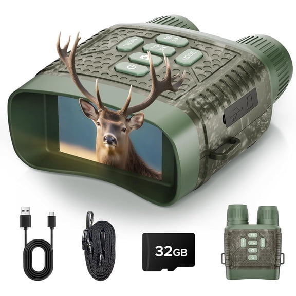 CAMPARK Night Vision Goggles, 4K 48 MP Night Vision Binoculars 10X Zoom & 5000mAh Battery, 32GB Card Included, Infrared Vision, 1300ft Range, Perfect for Outdoor, Camping & Security