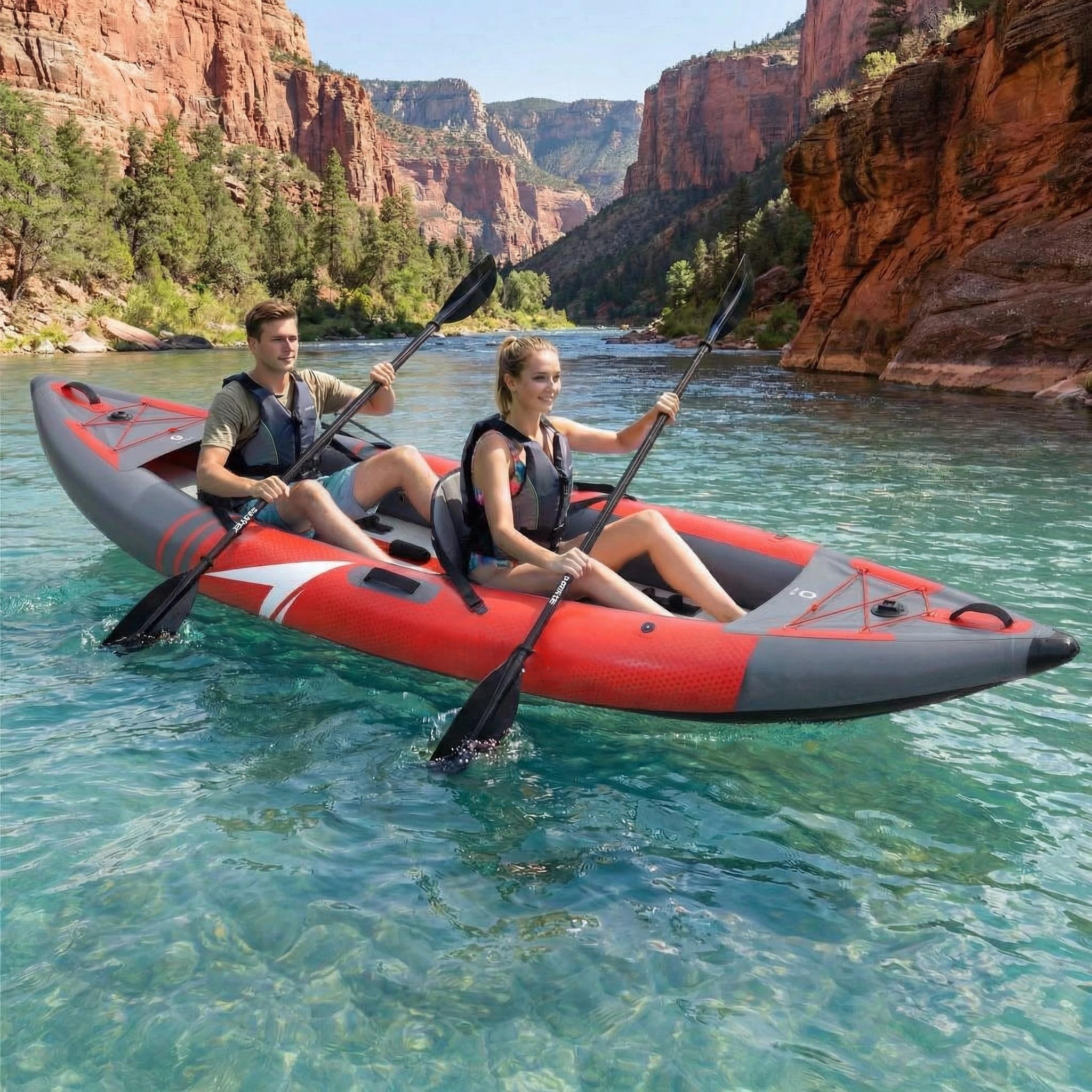 CazToi 2-Person Inflatable Kayak Set Heavy Duty PVC Blow Up Tandem Kayak Includes 2 Paddles, Pump and Seats, 12.5 Ft