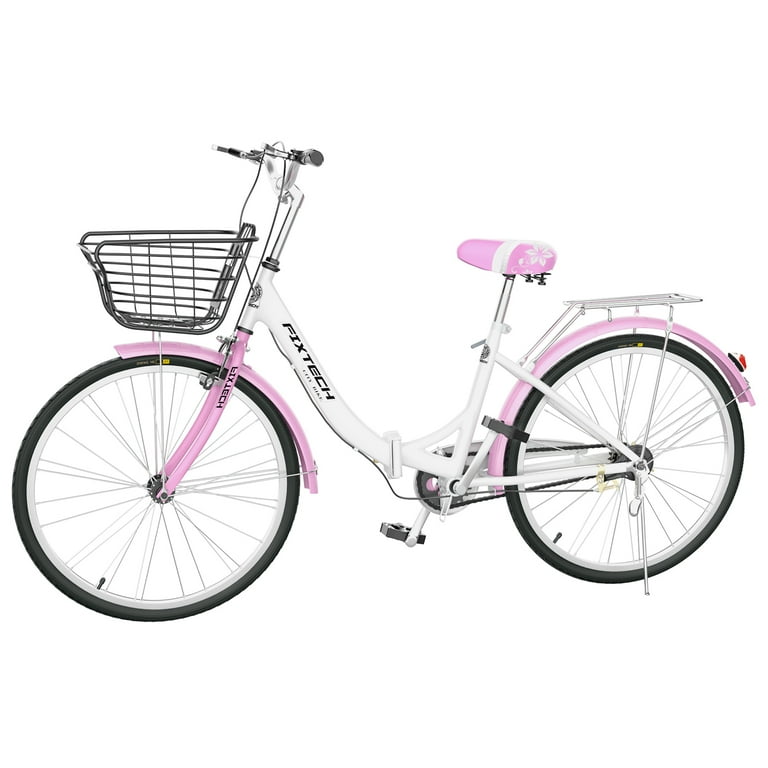 Pink bike best sale with basket ladies