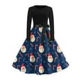 thumbnail image 2 of Christmas Dresses for Women Women's Fashion Temperament Autun And Winter Button Lapel Pocket Long Sleeve Retro Print Dress with Snowflake Christmas Print for Holiday Party,Blue,L, 2 of 5