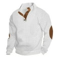 thumbnail image 5 of Mens Casual Knitted Pullover Sweater Long Sleeve Stand Collar Vintage Button Sweaters with Elbow Patches White XL, 5 of 5
